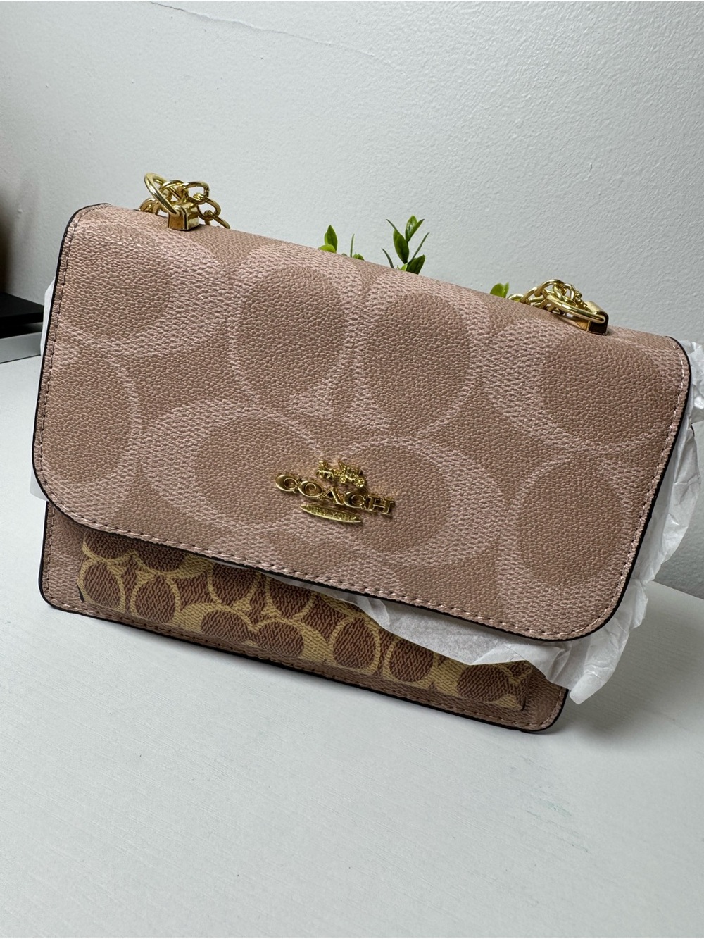 Coach Signature Small Flap Crossbody in Blush Pink and Brown